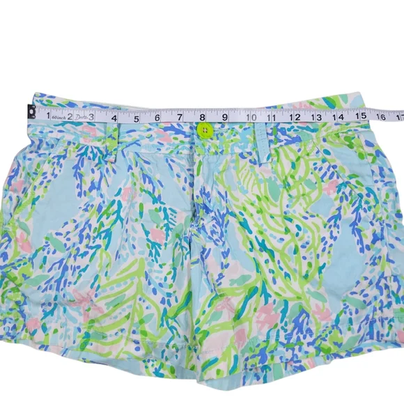 Lilly Pulitzer Callahan Chino Shorts Womens 2 Blue Green Cotton Resort Cruise - Picture 7 of 9